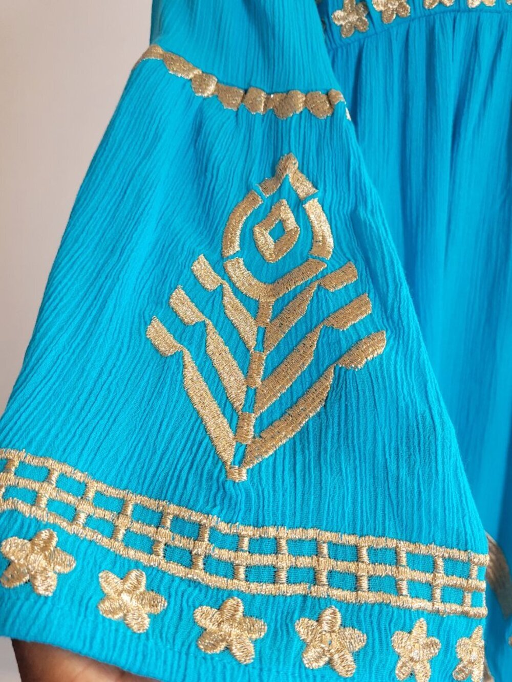 Soft Surroundings Zaneta Turquoise Babydoll Gold Flare Dress: (Size: XL) - Picture 14 of 16